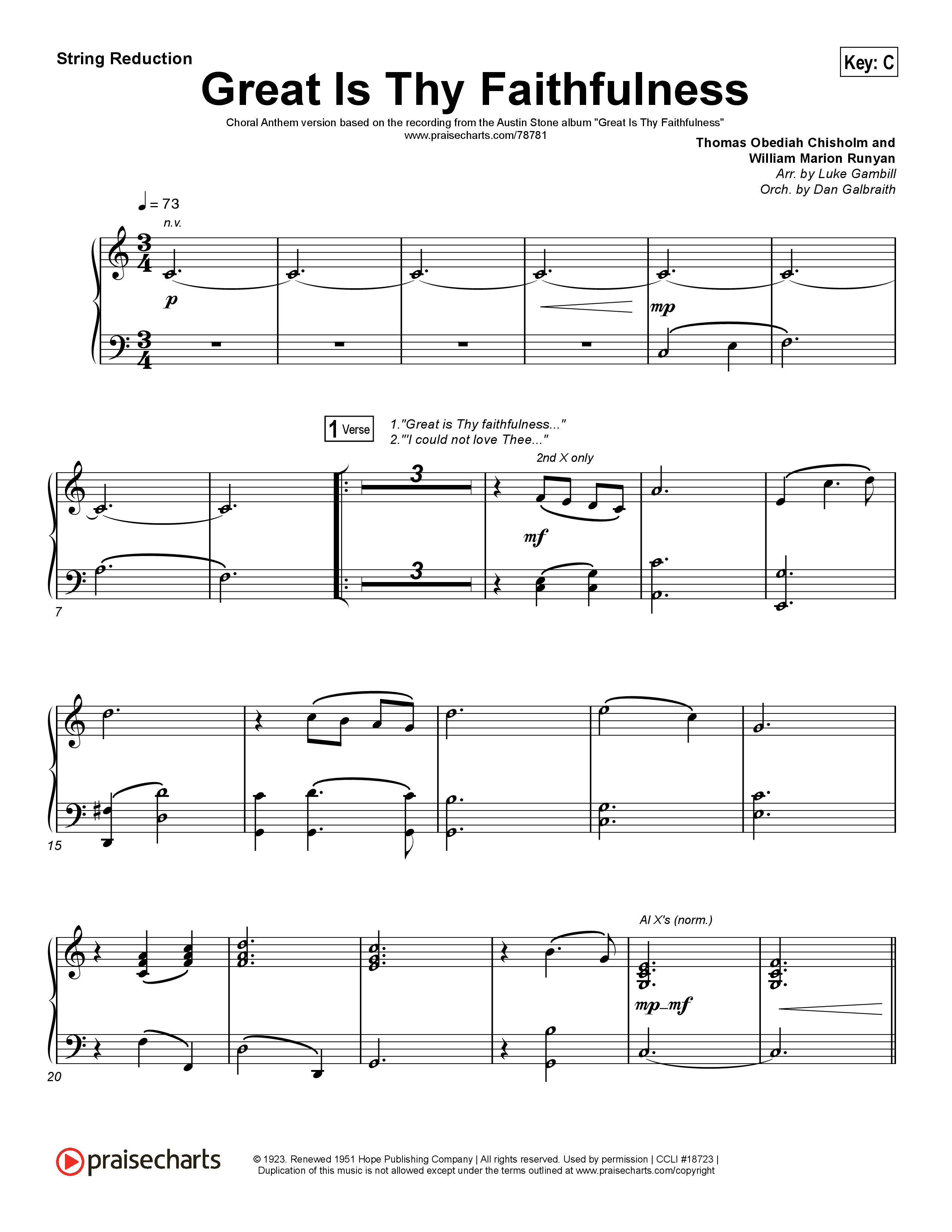Great Is Thy Faithfulness (Choral Anthem SATB) String Reduction (Austin Stone Worship / Arr. Luke Gambill)