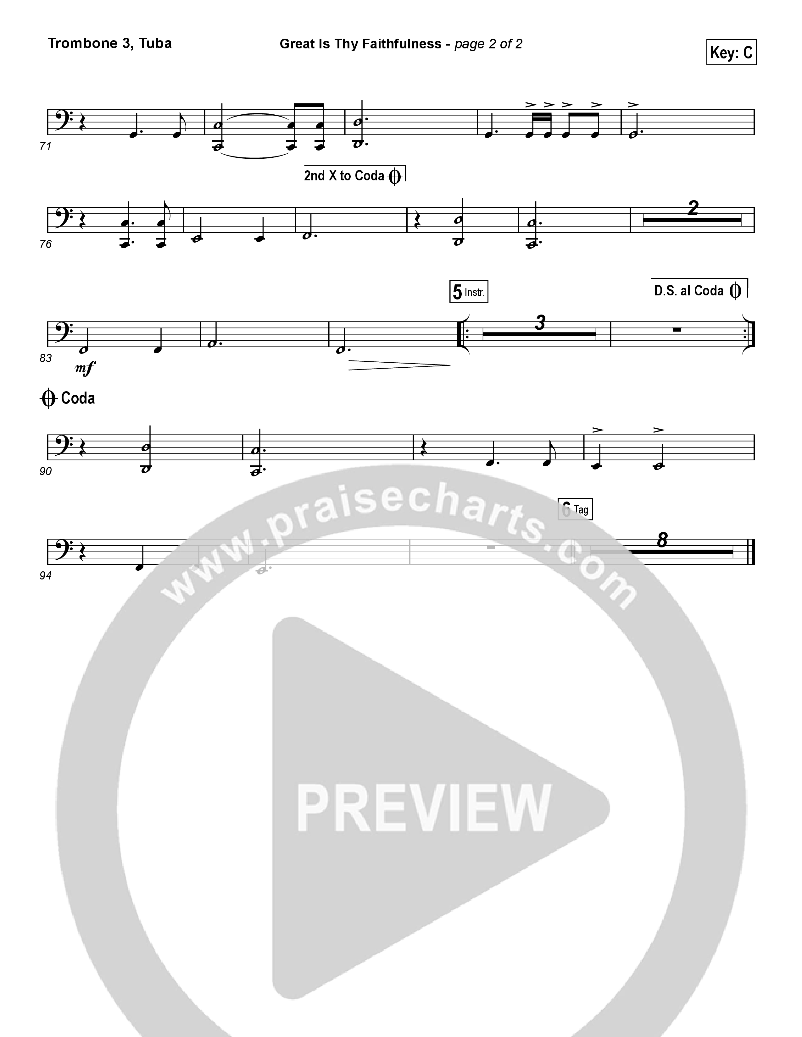 Great Is Thy Faithfulness (Choral Anthem SATB) Trombone 3/Tuba (Austin Stone Worship / Arr. Luke Gambill)