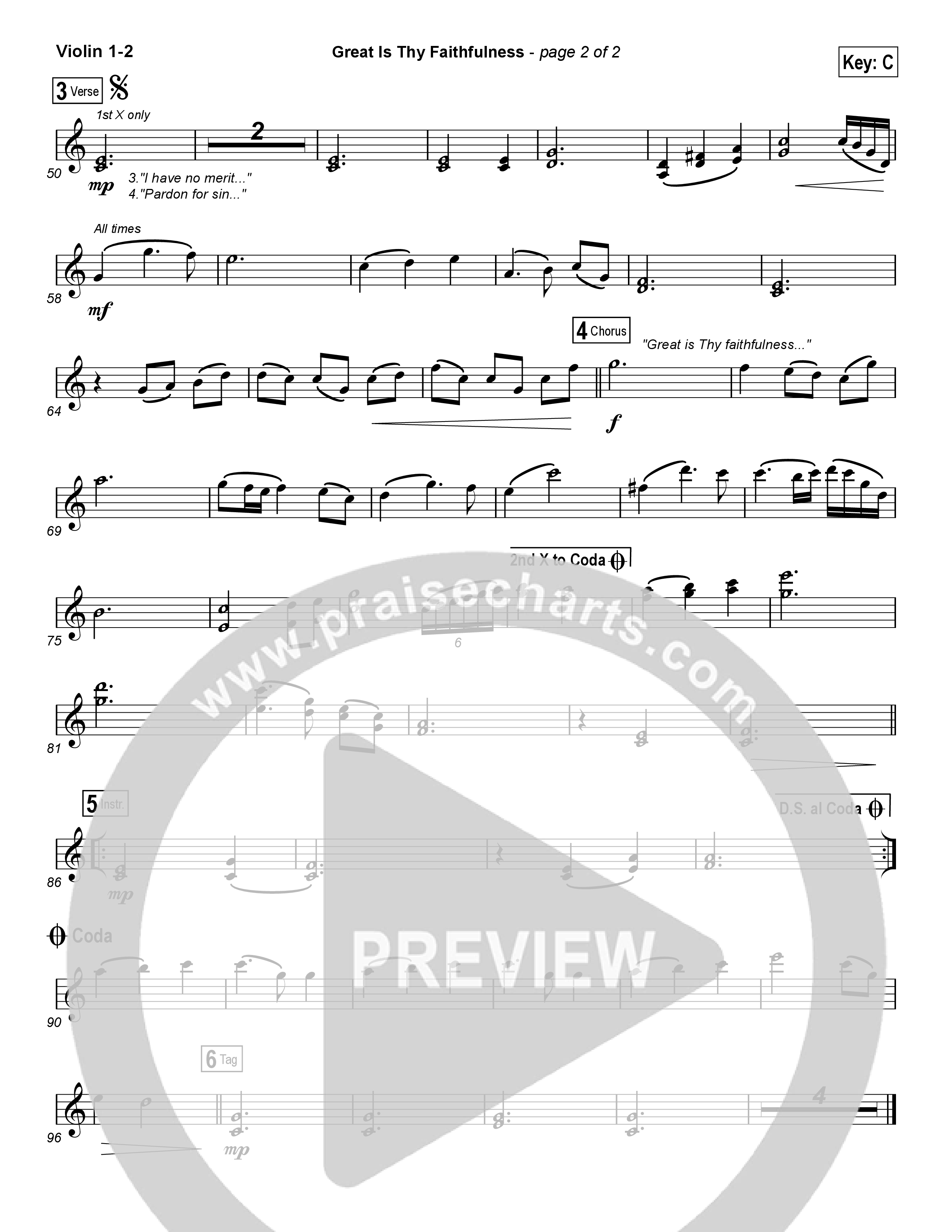 Great Is Thy Faithfulness (Choral Anthem SATB) Violin 1,2 (Austin Stone Worship / Arr. Luke Gambill)