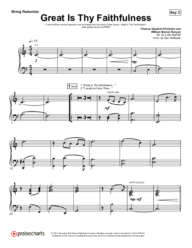 Great Is Thy Faithfulness (Choral Anthem SATB) String Reduction (Austin Stone Worship / Arr. Luke Gambill)