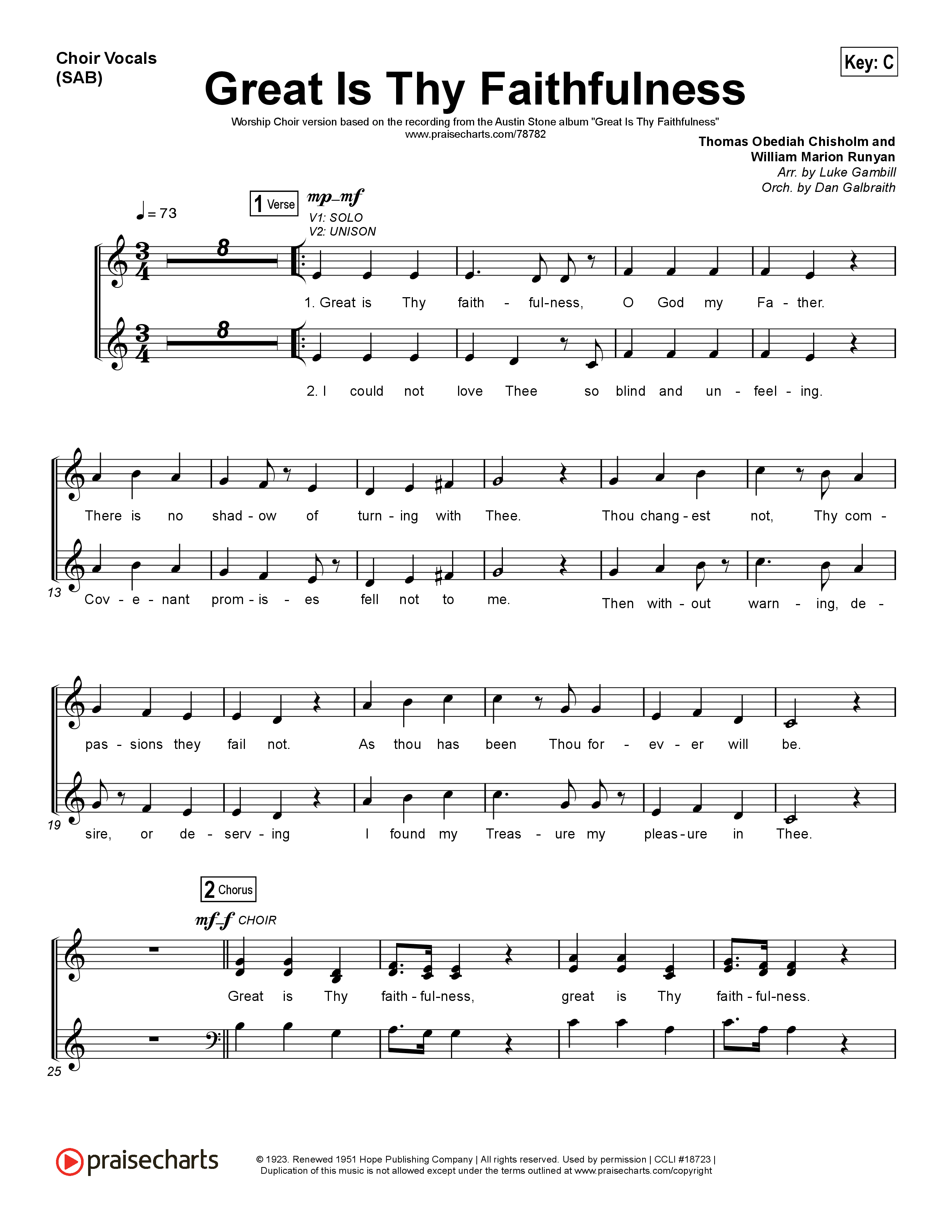 Great Is Thy Faithfulness (Worship Choir SAB) Choir Sheet (SAB) (Austin Stone Worship / Arr. Luke Gambill)