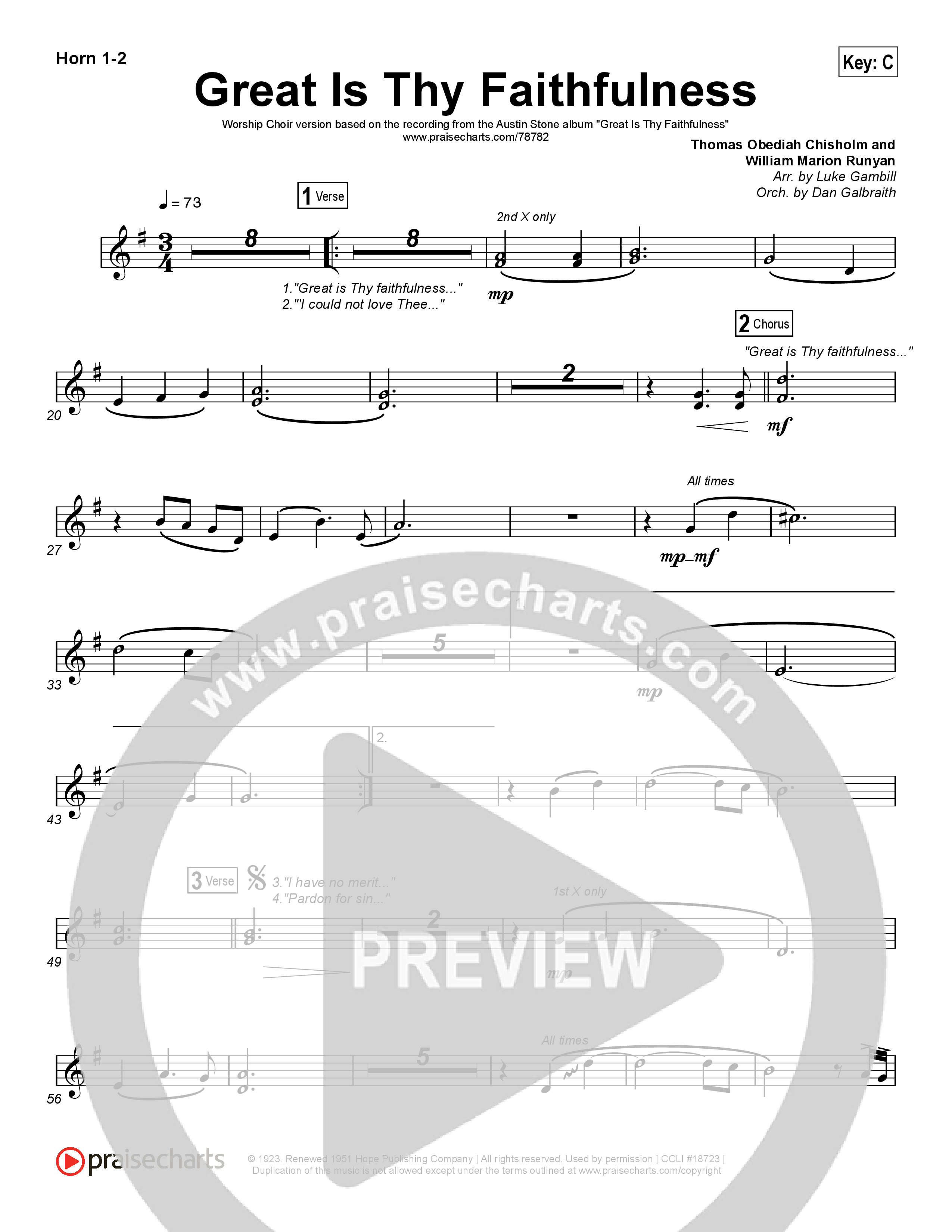 Great Is Thy Faithfulness (Worship Choir SAB) French Horn 1/2 (Austin Stone Worship / Arr. Luke Gambill)