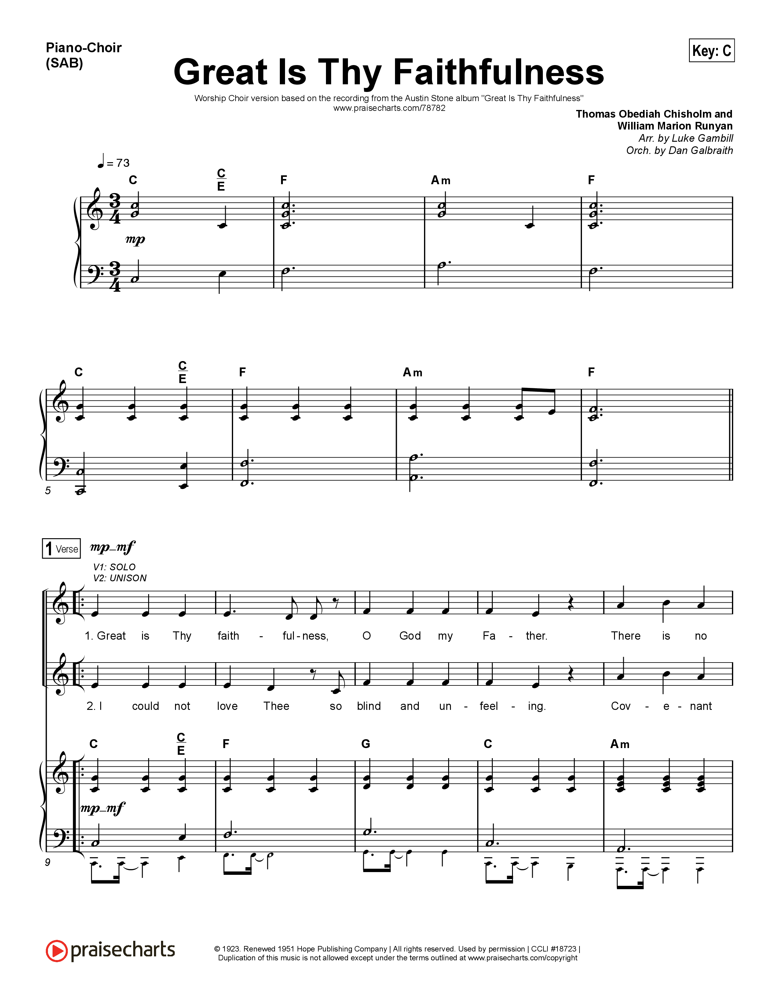 Great Is Thy Faithfulness (Worship Choir SAB) Piano/Choir (SAB) (Austin Stone Worship / Arr. Luke Gambill)