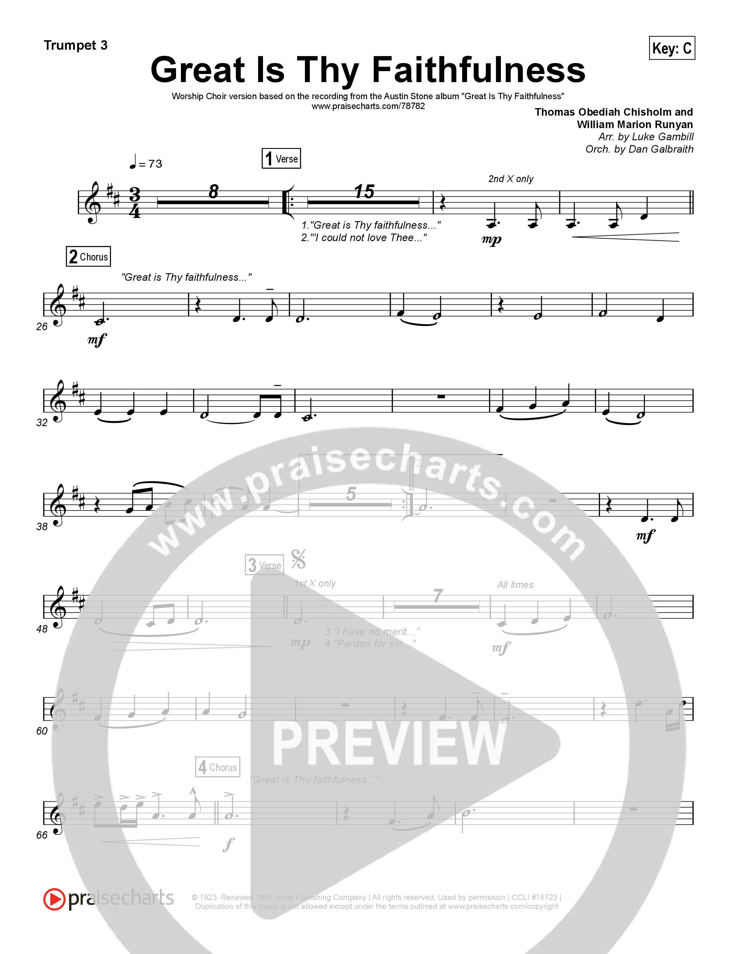 Great Is Thy Faithfulness (Worship Choir SAB) Trumpet 3 (Austin Stone Worship / Arr. Luke Gambill)