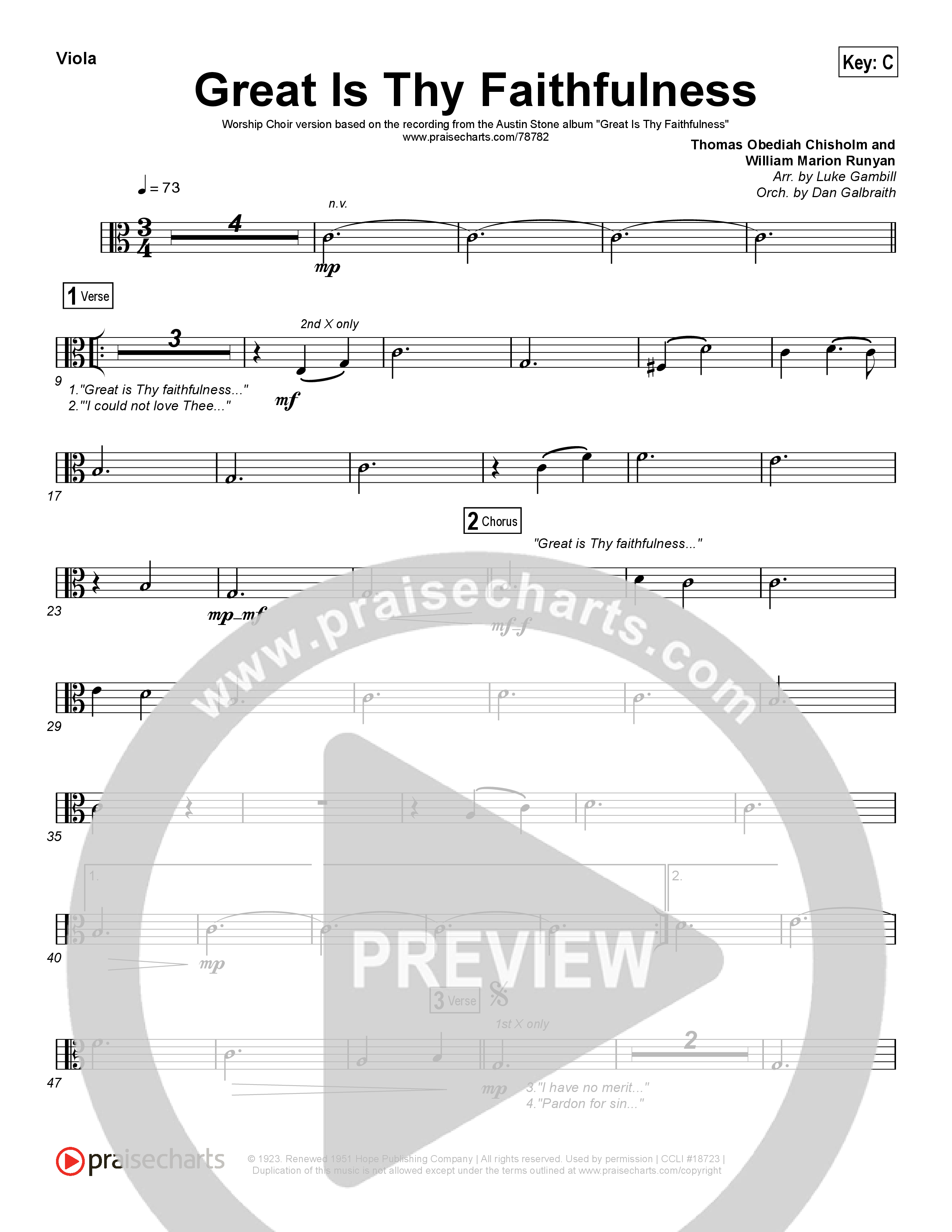 Great Is Thy Faithfulness (Worship Choir SAB) Viola (Austin Stone Worship / Arr. Luke Gambill)