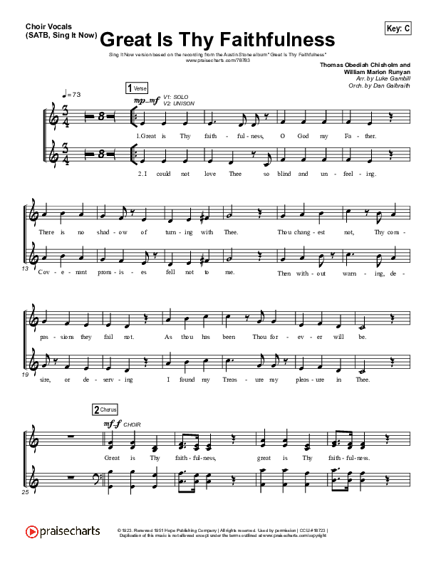 Great Is Thy Faithfulness (Sing It Now SATB) Choir Sheet (SATB) (Austin Stone Worship / Arr. Luke Gambill)