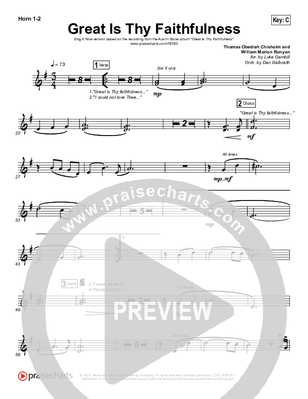 Great Is Thy Faithfulness (Sing It Now SATB) French Horn 1/2 (Austin Stone Worship / Arr. Luke Gambill)