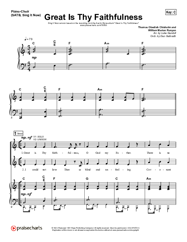 Great Is Thy Faithfulness (Sing It Now) Piano/Choir (SATB) (Austin Stone Worship / Arr. Luke Gambill)