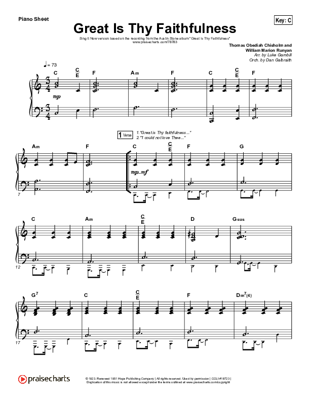 Great Is Thy Faithfulness (Sing It Now SATB) Piano Sheet (Austin Stone Worship / Arr. Luke Gambill)