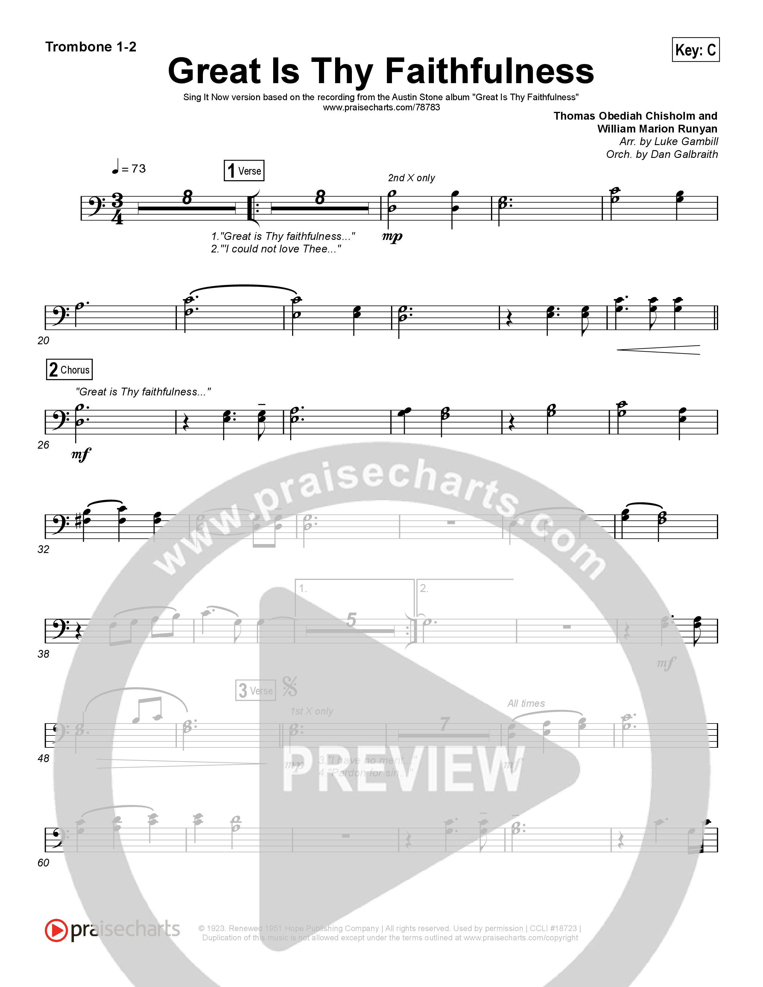 Great Is Thy Faithfulness (Sing It Now SATB) Trombone 1/2 (Austin Stone Worship / Arr. Luke Gambill)