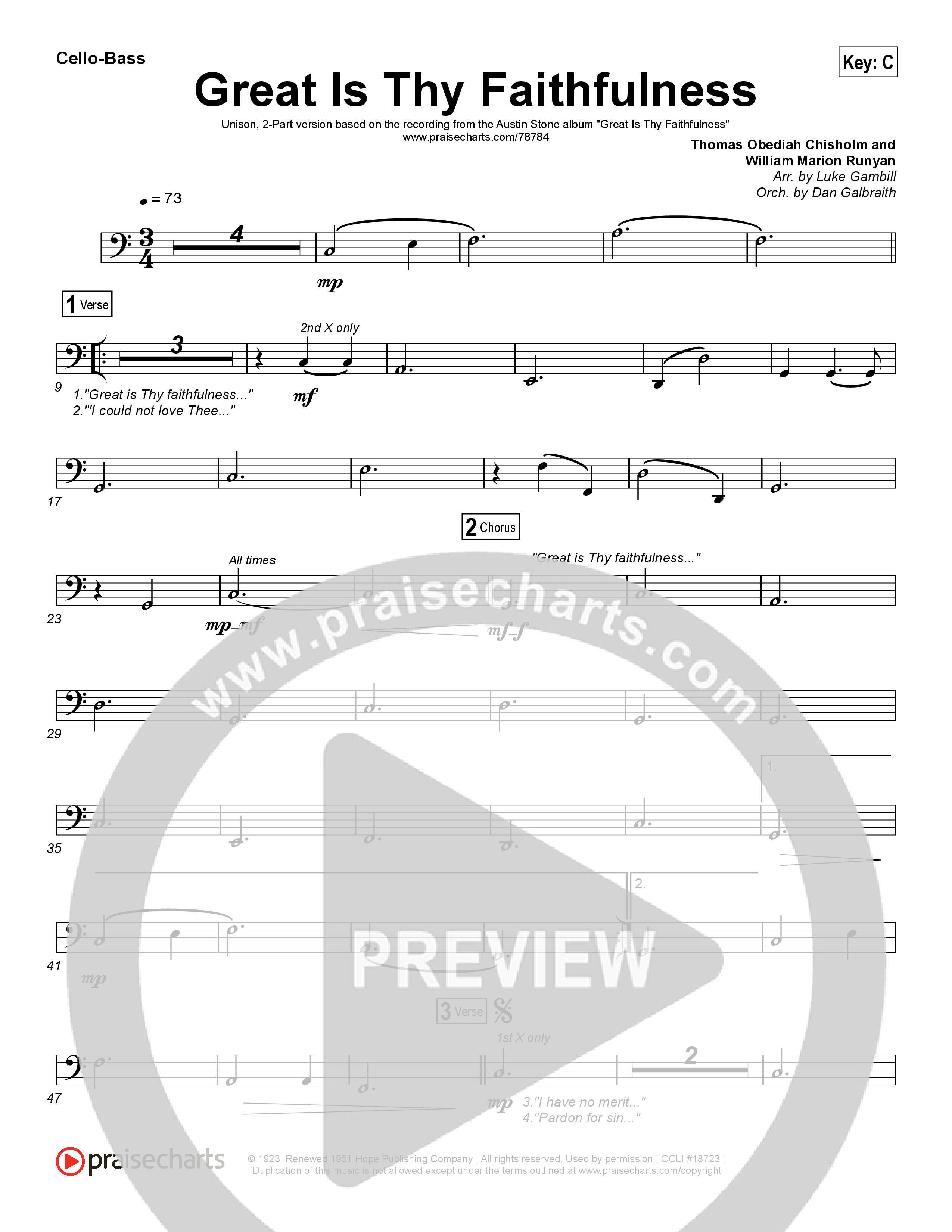 Great Is Thy Faithfulness (Unison/2-Part Choir) Cello/Bass (Austin Stone Worship / Arr. Luke Gambill)