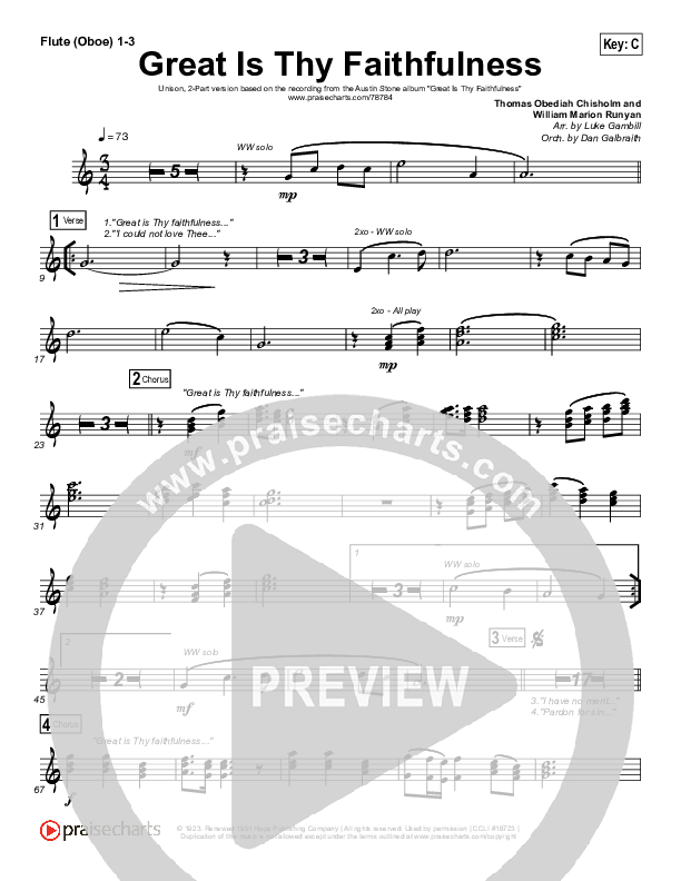 Great Is Thy Faithfulness (Unison/2Part Choir) Flute/Oboe Sheet Music PDF (Austin Stone Worship