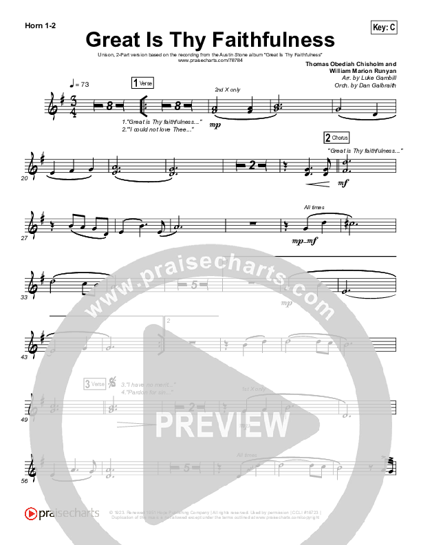 Great Is Thy Faithfulness (Unison/2Part Choir) French Horn Sheet Music