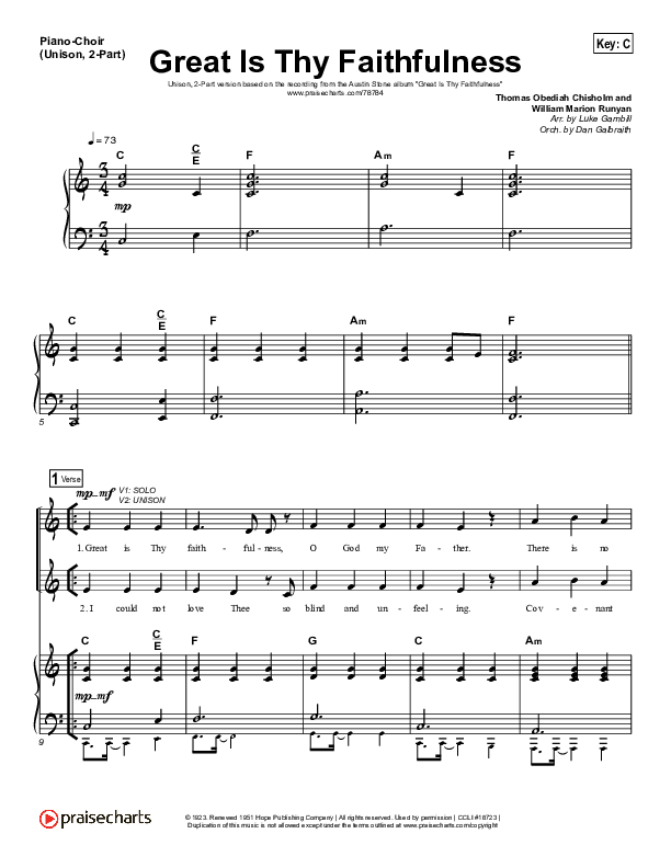 Great Is Thy Faithfulness (Unison/2-Part Choir) Piano/Choir  (Uni/2-Part) (Austin Stone Worship / Arr. Luke Gambill)