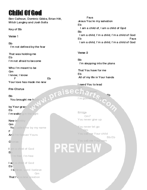 Child Of God Chord Chart (Mitch Langley / Citizen Way)
