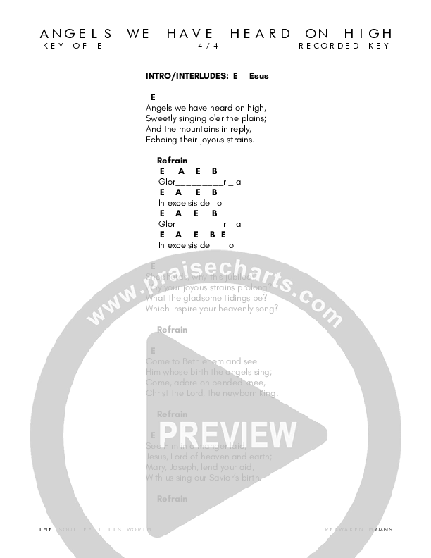 Angels We Have Heard On High Chord Chart (Reawaken Hymns)