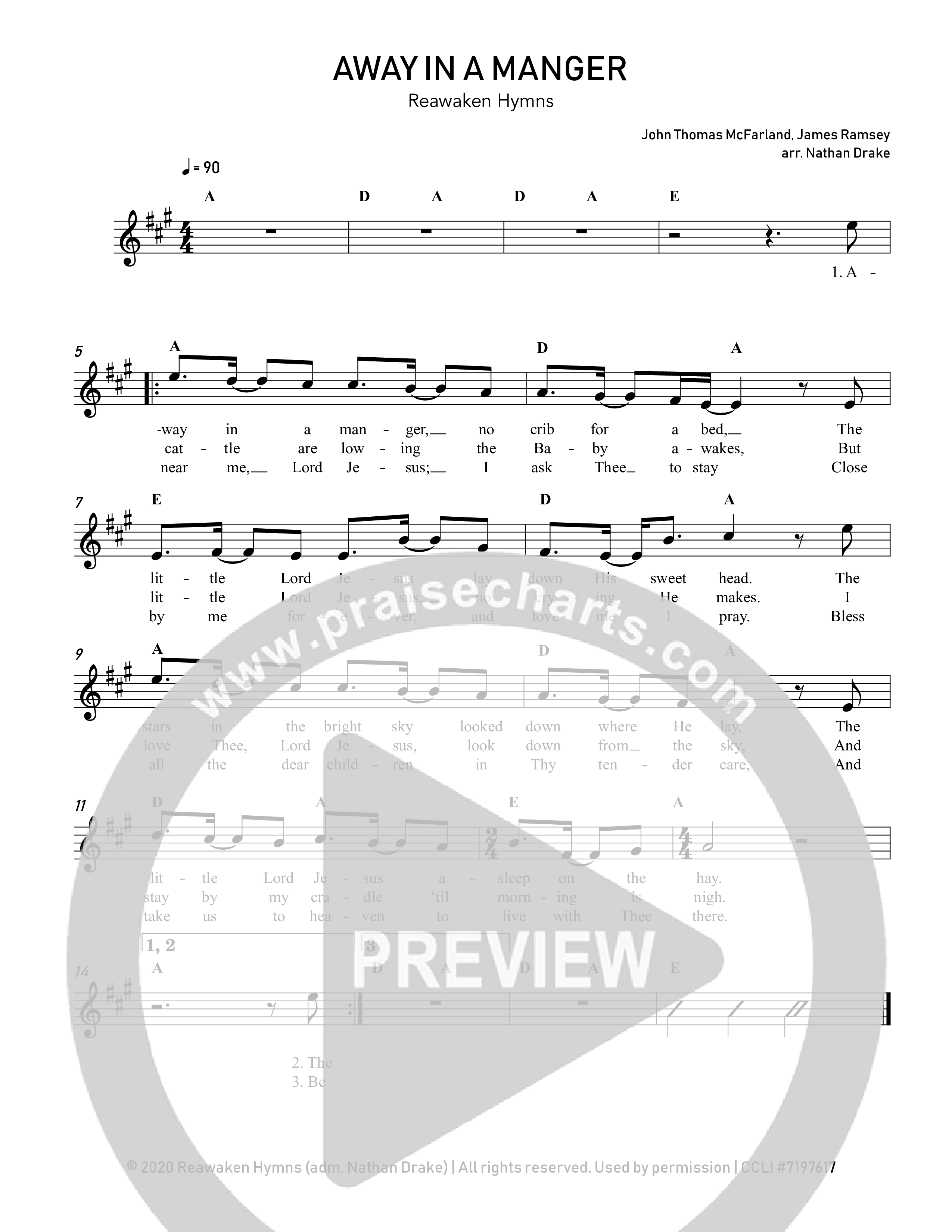 Away In A Manger Lead Sheet Melody (Reawaken Hymns)