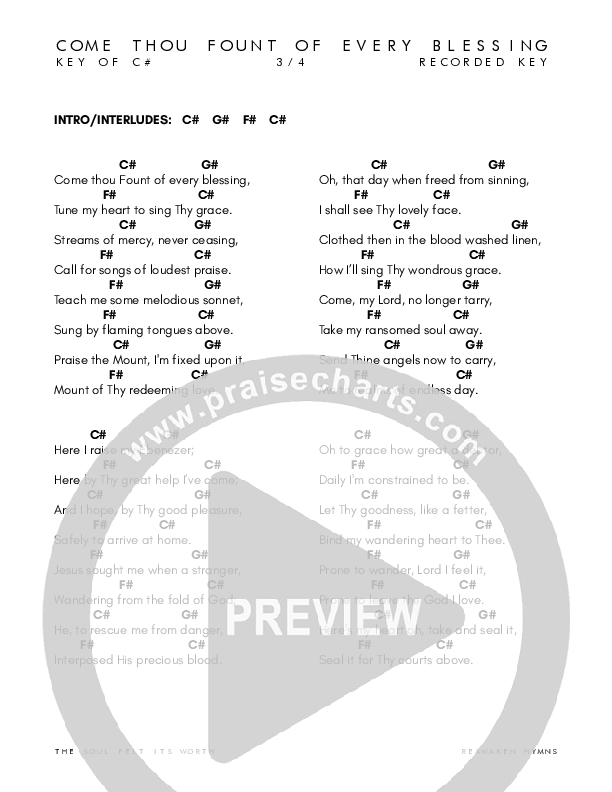 Come Thou Fount Of Every Blessing Chord Chart (Reawaken Hymns)