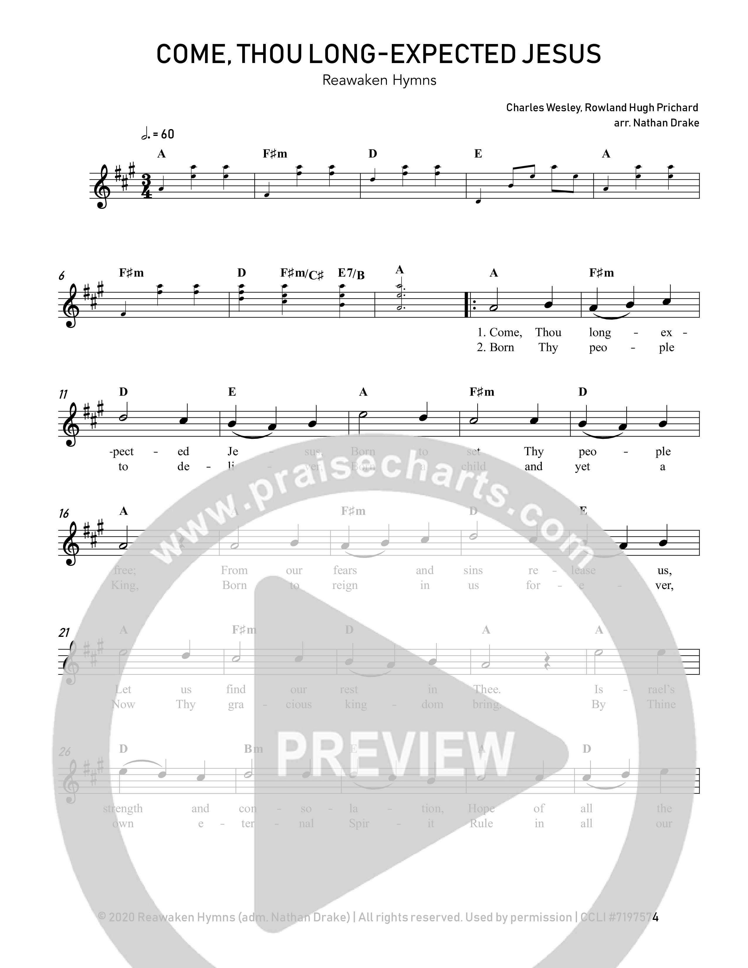 Come Thou Long Expected Jesus Lead Sheet Melody (Reawaken Hymns)