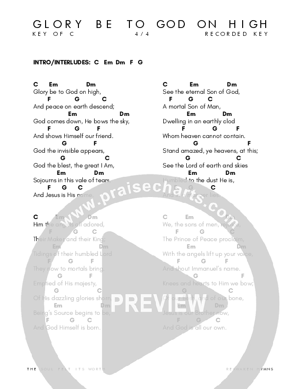 Glory Be To God On High Chord Chart (Reawaken Hymns)