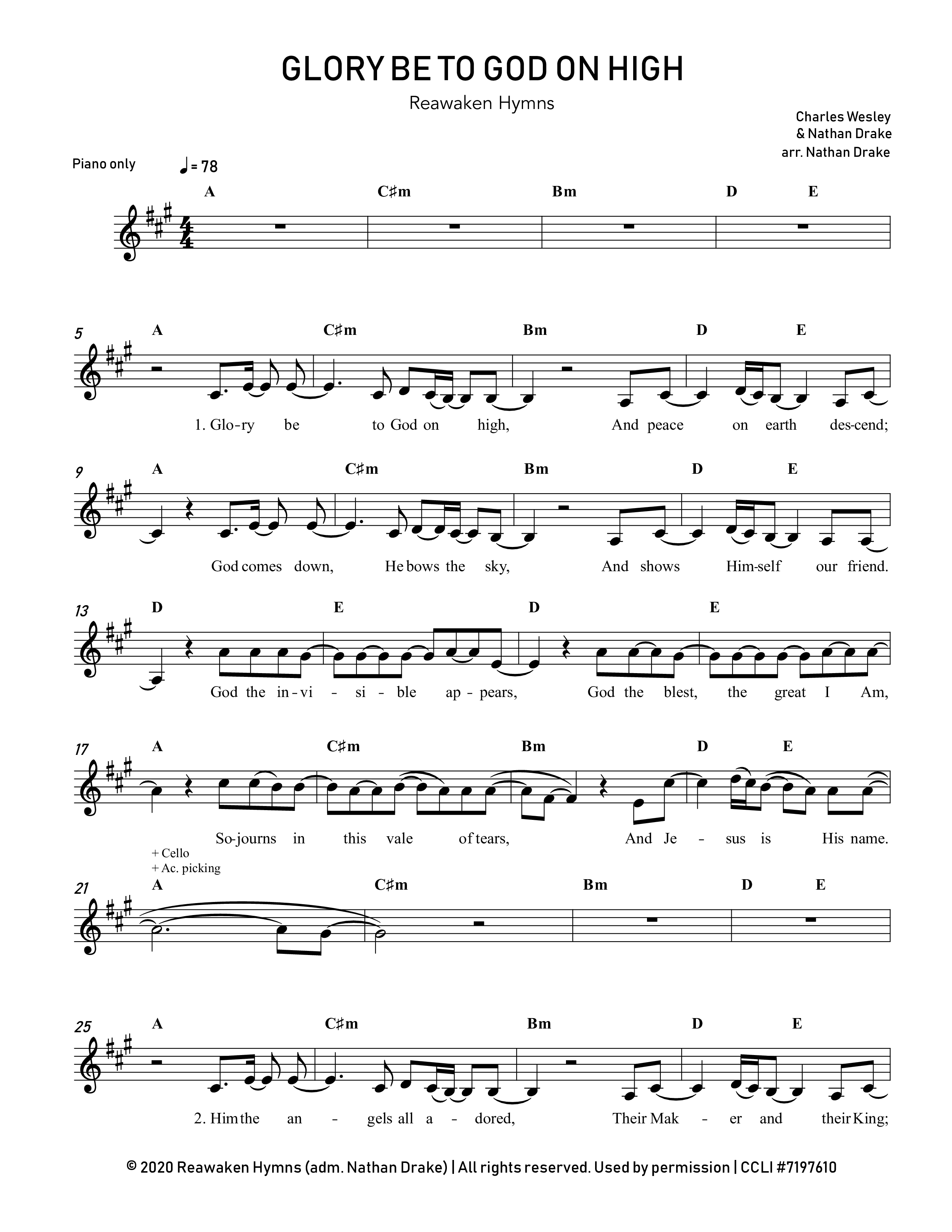 Glory Be To God On High Lead Sheet Melody (Reawaken Hymns)