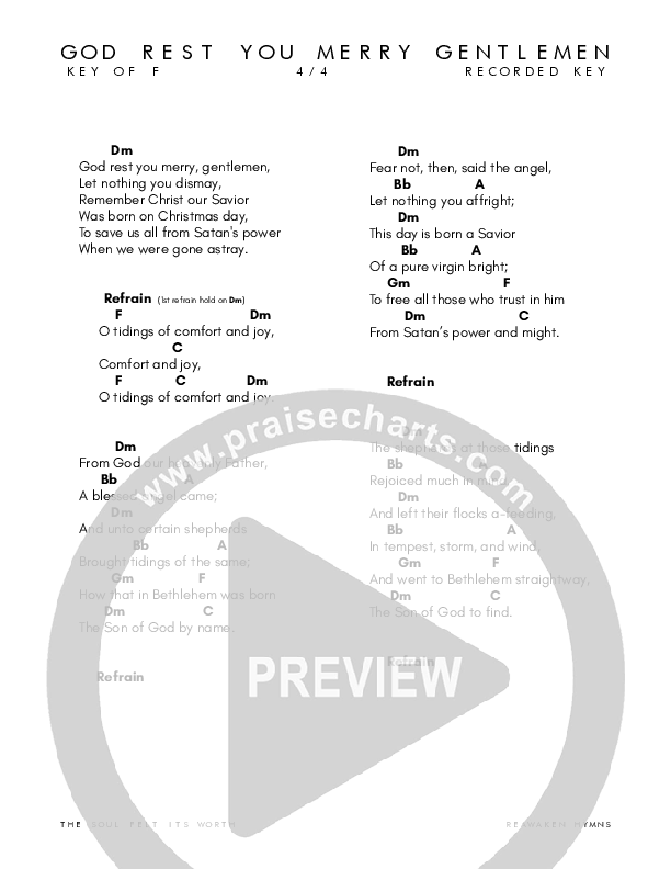 God Rest You Merry Gentlemen Chord Chart (Reawaken Hymns)