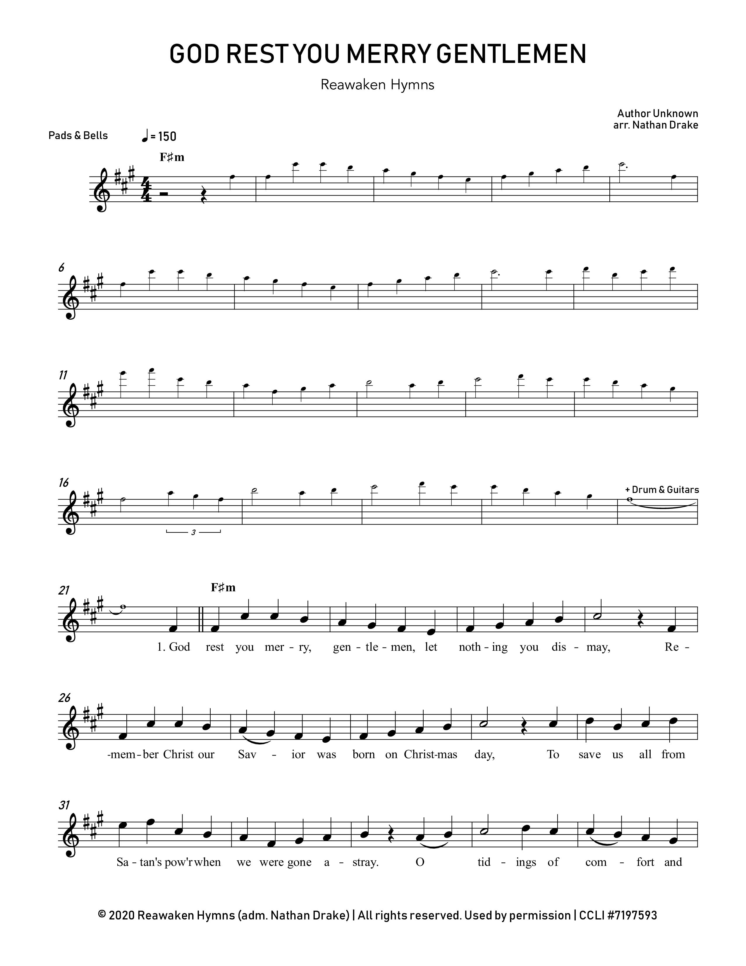 God Rest You Merry Gentlemen Lead Sheet Melody (Reawaken Hymns)