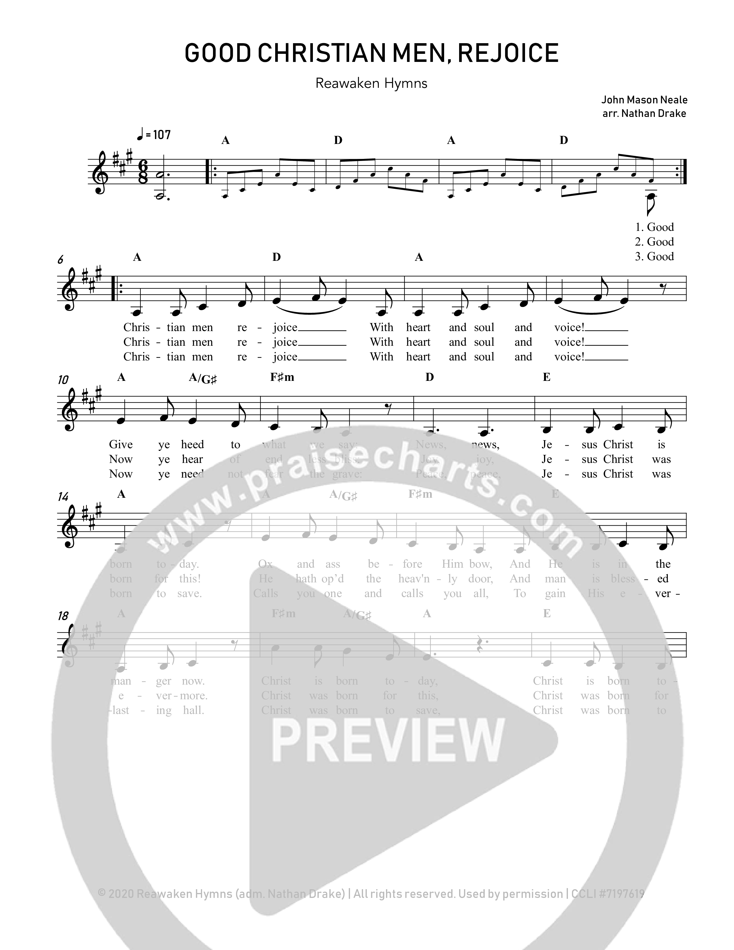 Good Christian Men Rejoice Lead Sheet Melody (Reawaken Hymns)
