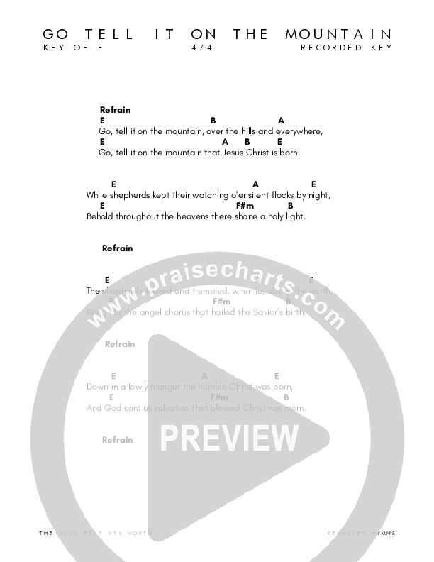 Go Tell It On The Mountain Chord Chart (Reawaken Hymns)
