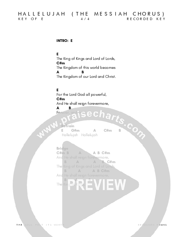 Hallelujah (The Messiah Chorus) Chord Chart (Reawaken Hymns)
