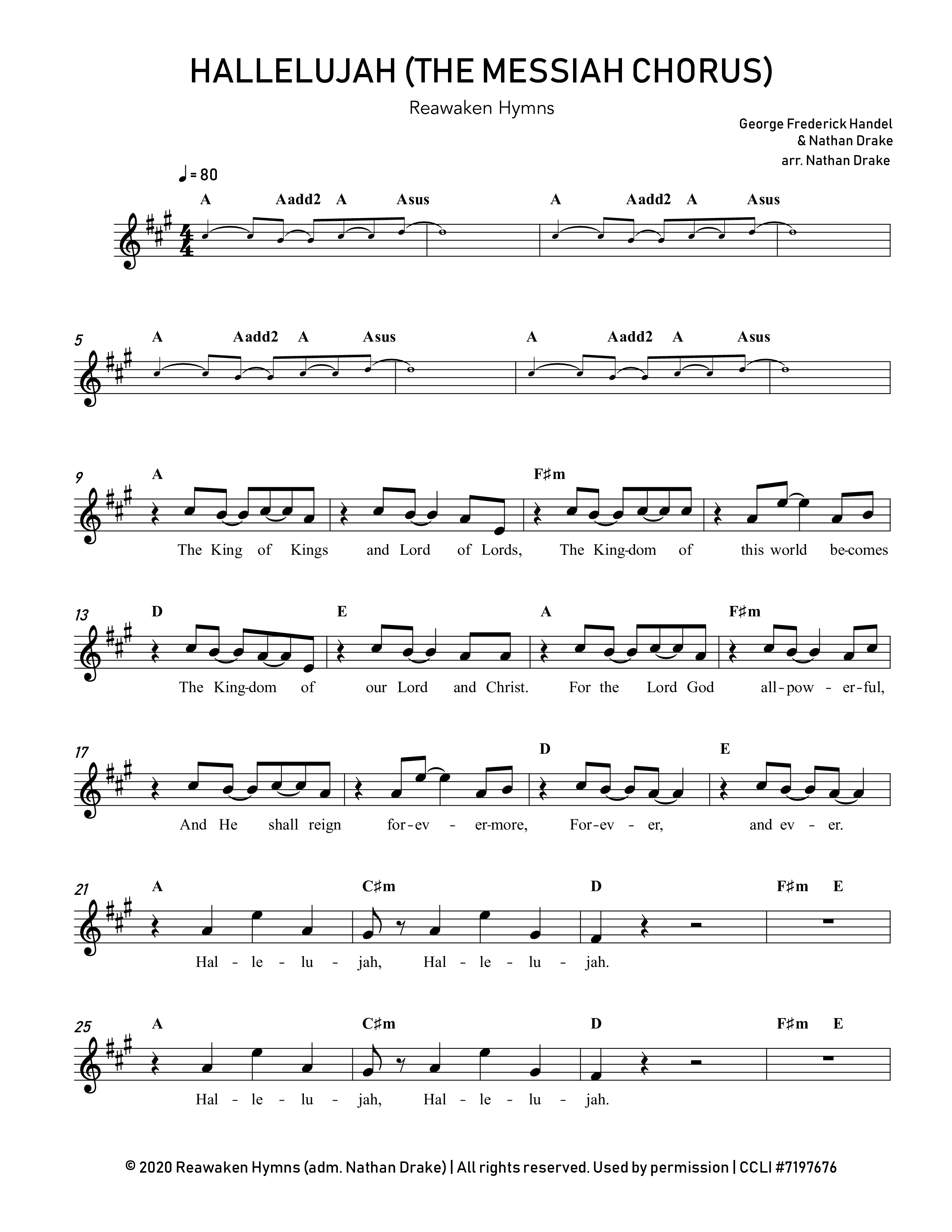 Hallelujah (The Messiah Chorus) Lead Sheet Melody (Reawaken Hymns)