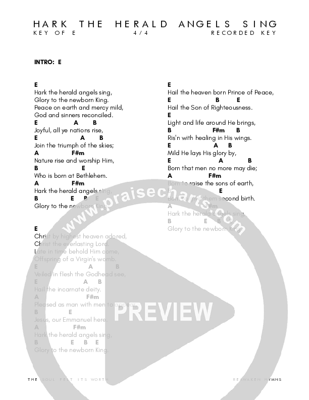 Hark The Herald Angels Sing Chord Chart (Reawaken Hymns)