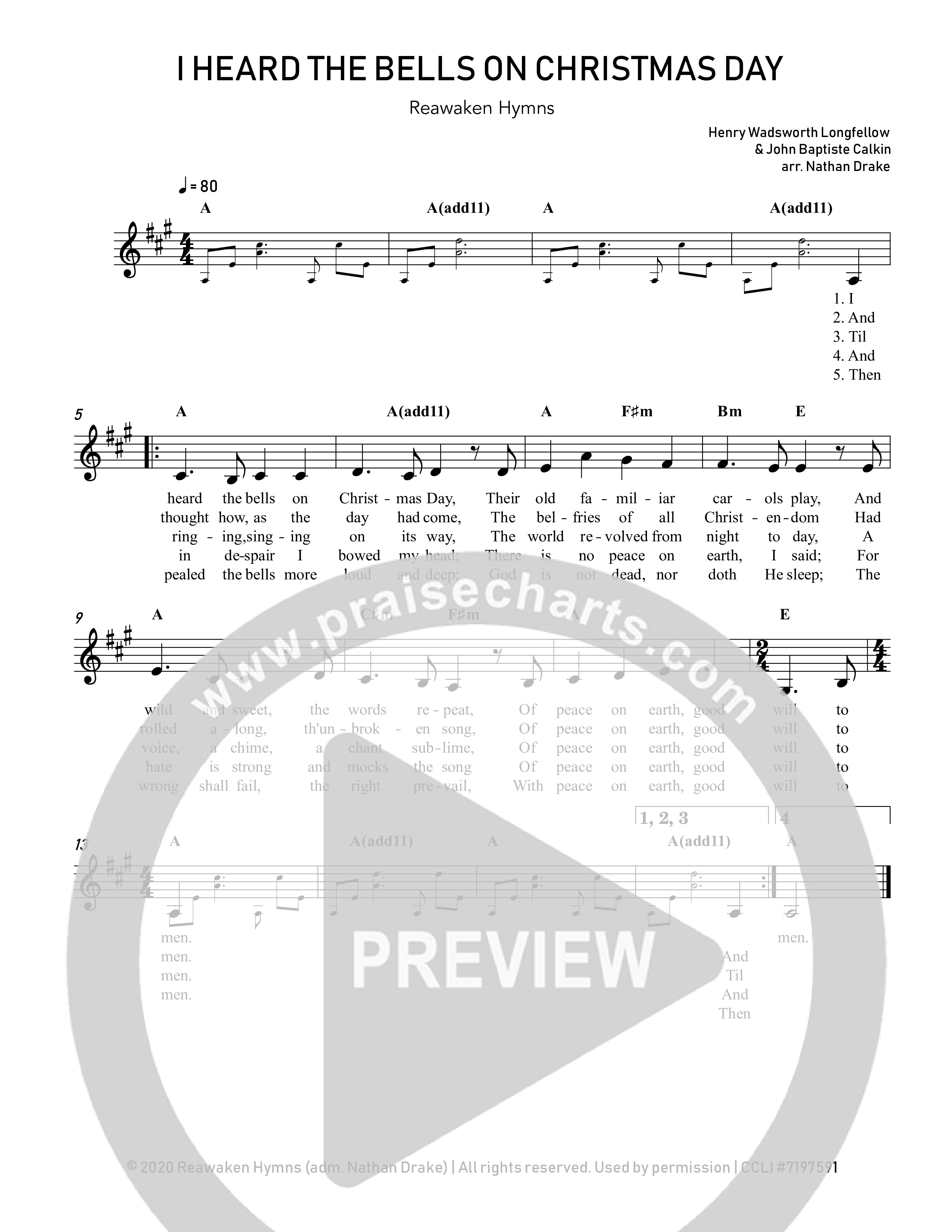 I Heard The Bells On Christmas Day Lead Sheet Melody (Reawaken Hymns)