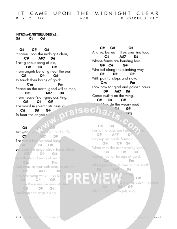 It Came Upon The Midnight Clear Chord Chart (Reawaken Hymns)