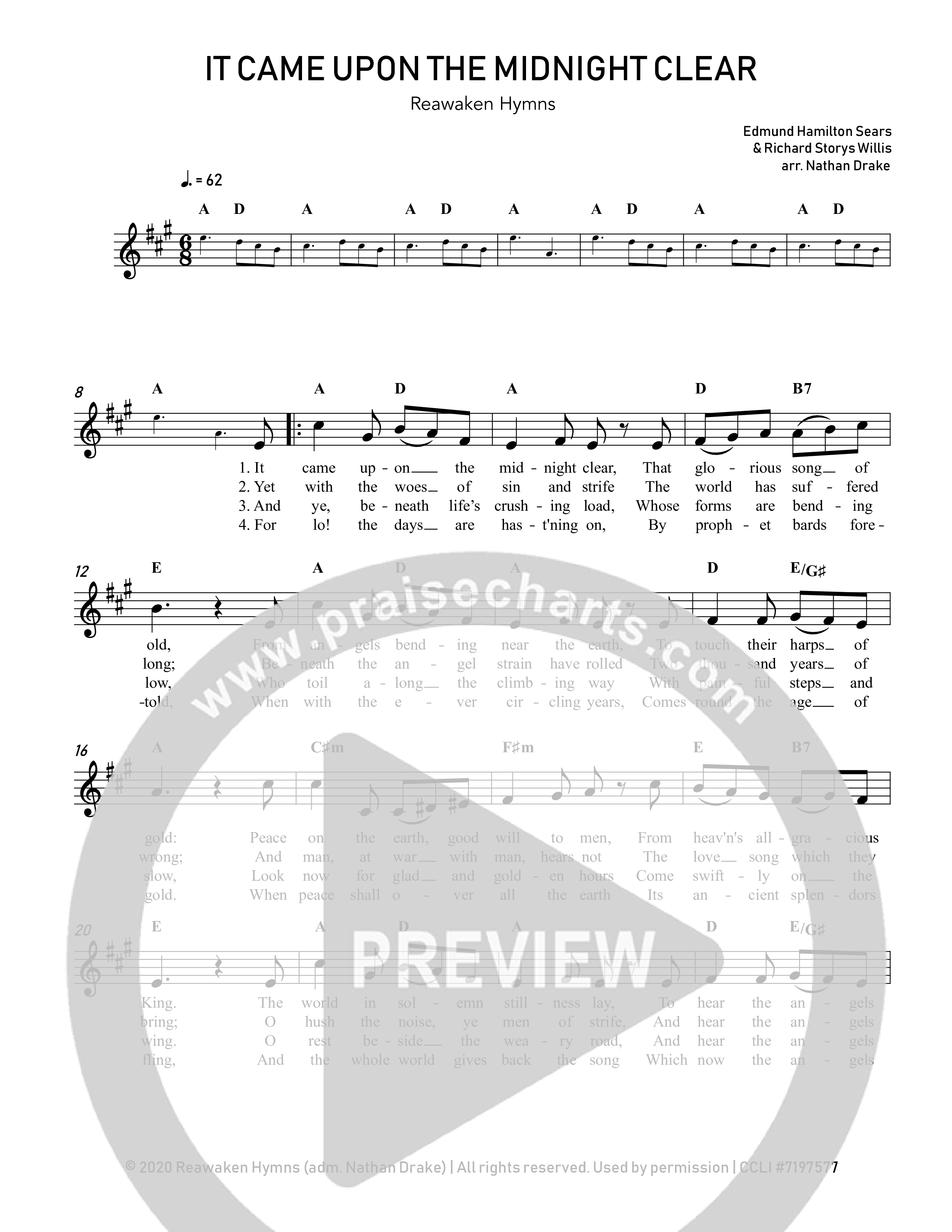 It Came Upon The Midnight Clear Lead Sheet Melody (Reawaken Hymns)