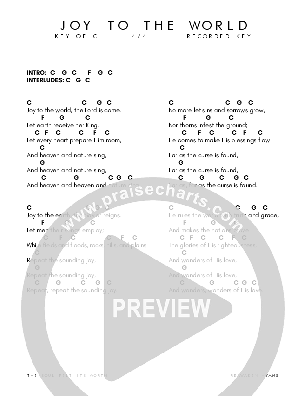 Joy To The World Chord Chart (Reawaken Hymns)