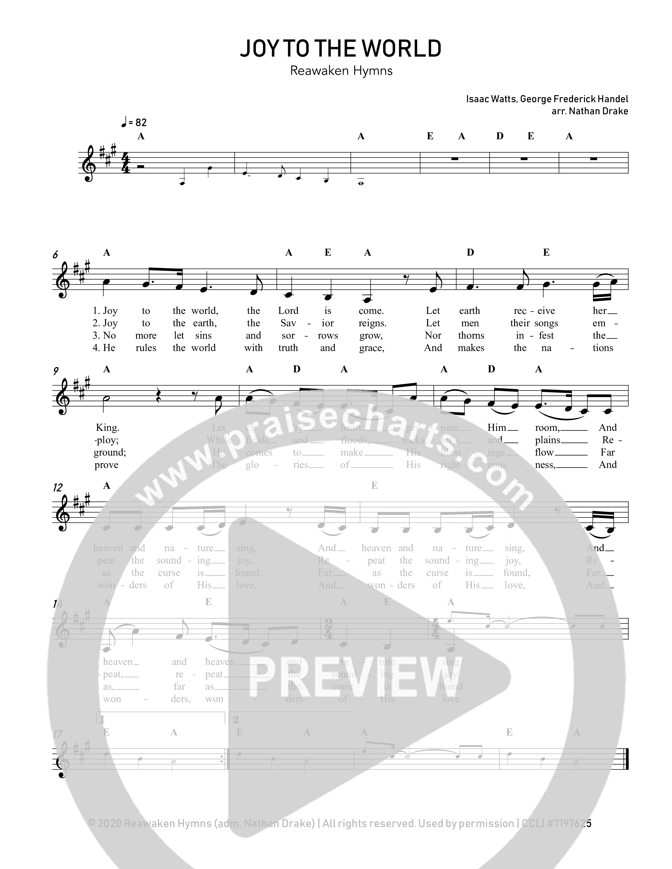 Joy To The World Lead Sheet Melody (Reawaken Hymns)
