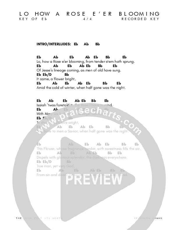 Lo How A Rose E'er Blooming Chord Chart (Reawaken Hymns)