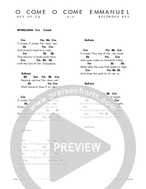 O Come O Come Emmanuel Chord Chart (Reawaken Hymns)