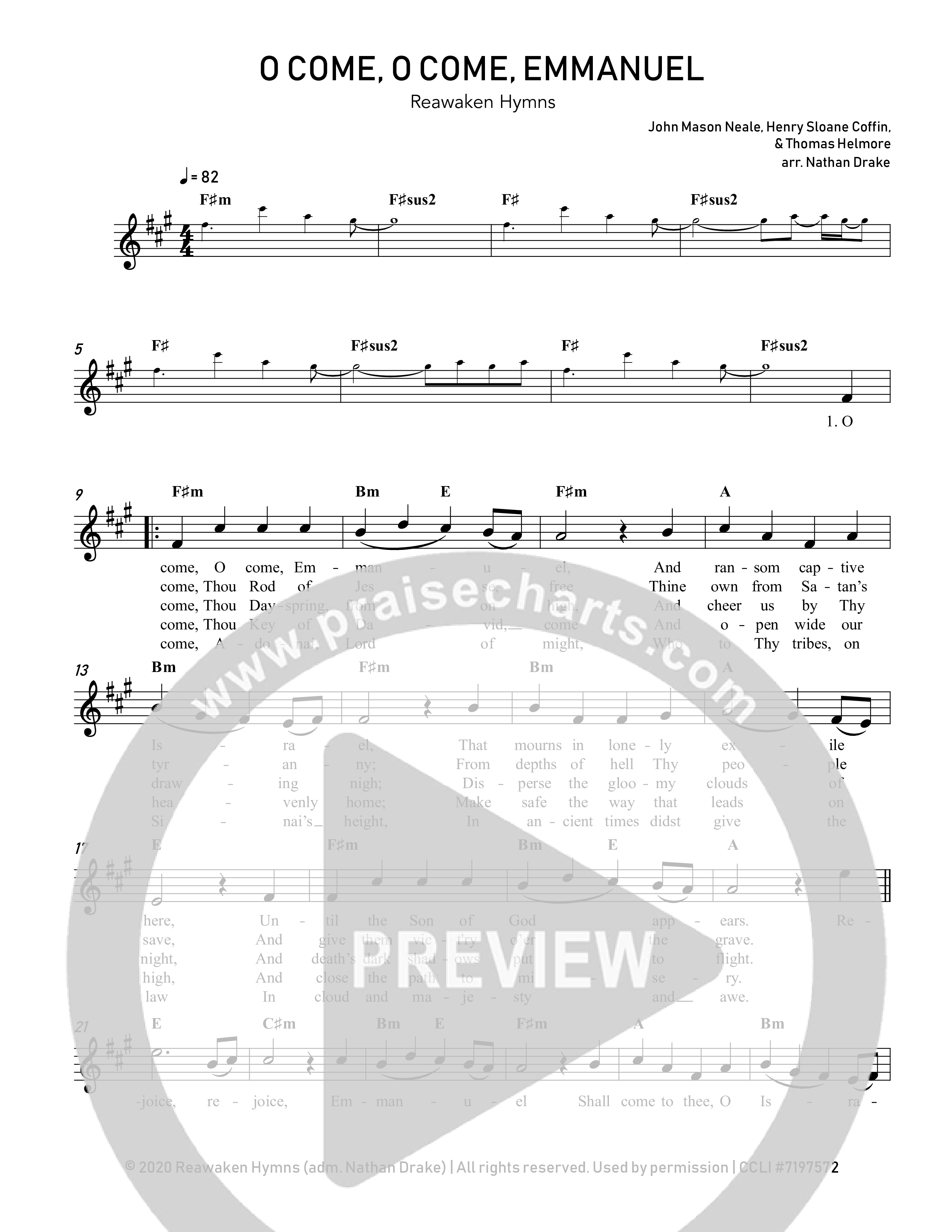 O Come O Come Emmanuel Lead Sheet Melody (Reawaken Hymns)