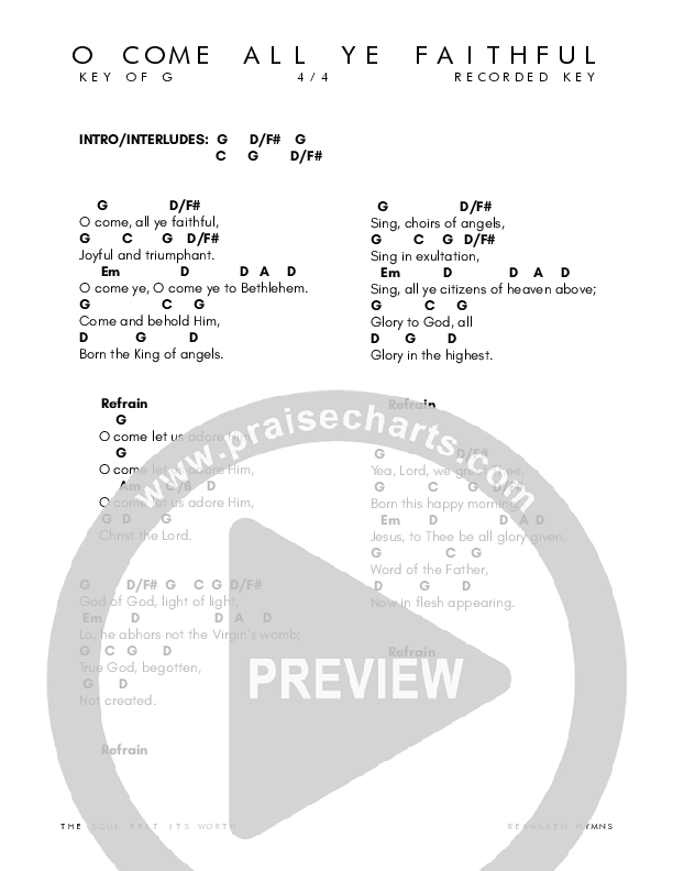 O Come All Ye Faithful Chord Chart (Reawaken Hymns)