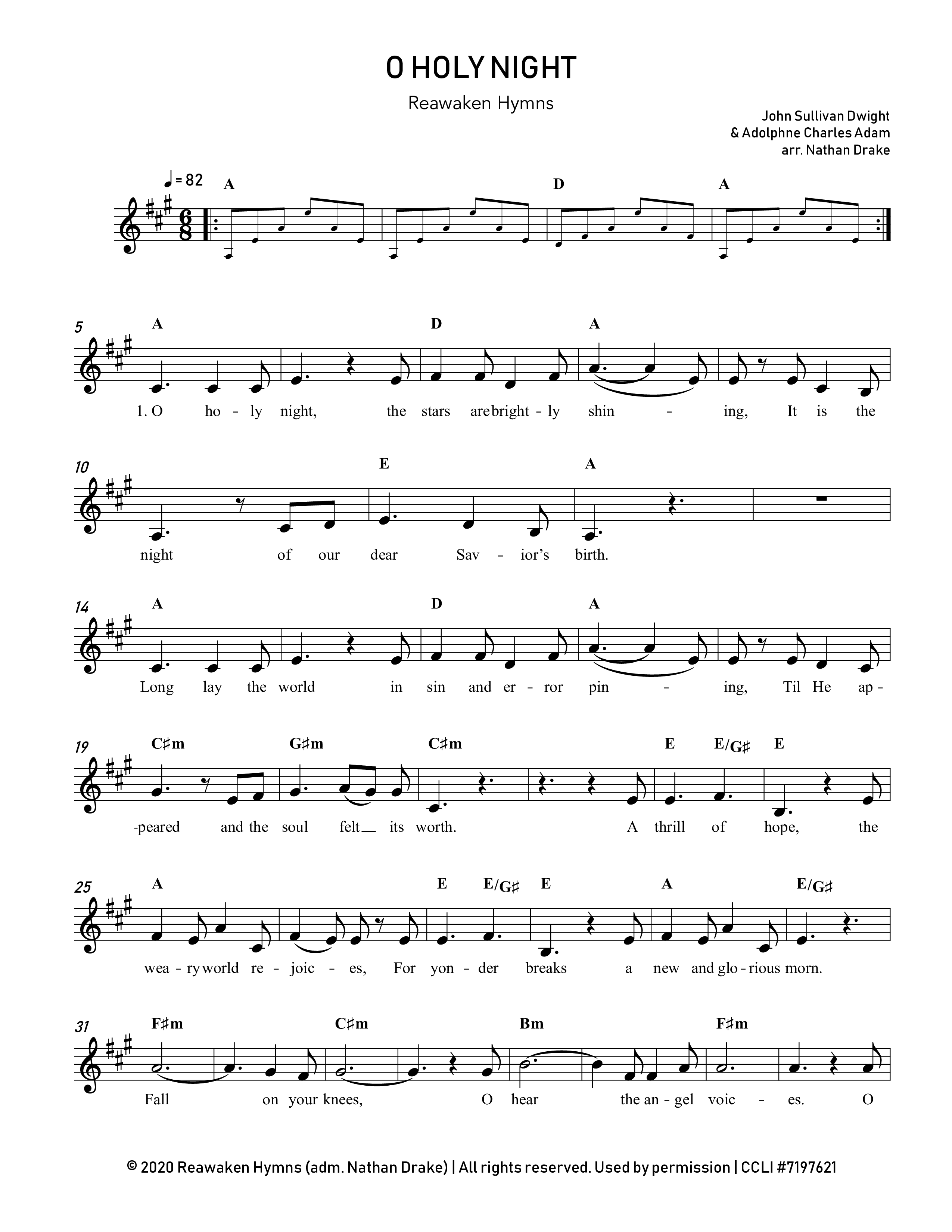 O Holy Night Lead Sheet Melody (Reawaken Hymns)