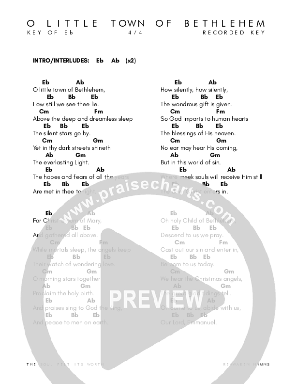 O Little Town Of Bethlehem Chord Chart (Reawaken Hymns)