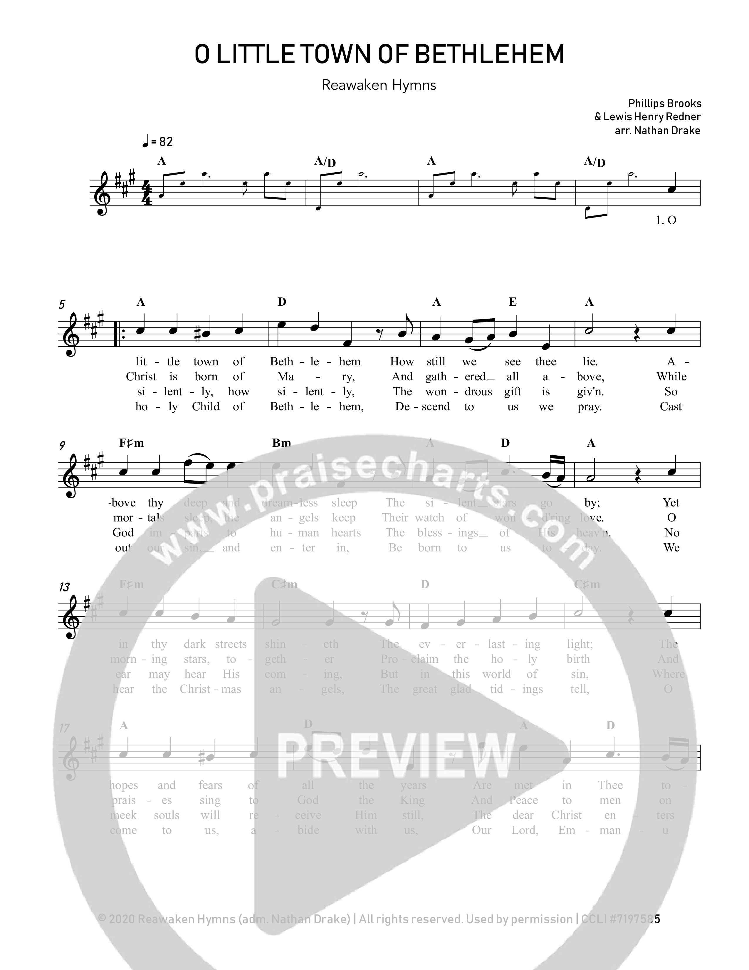 O Little Town Of Bethlehem Lead Sheet Melody (Reawaken Hymns)