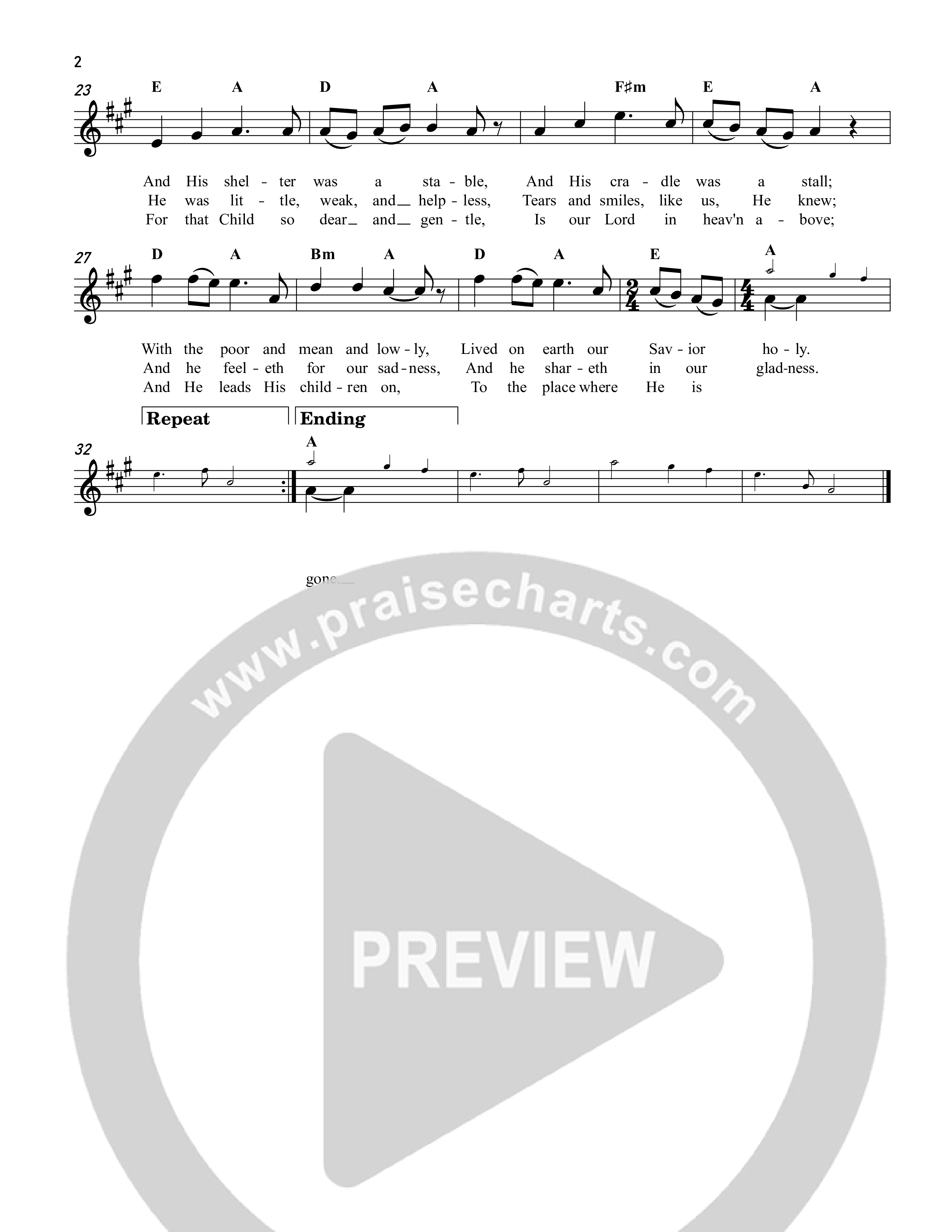 Once In Royal David's City Lead Sheet Melody (Reawaken Hymns)