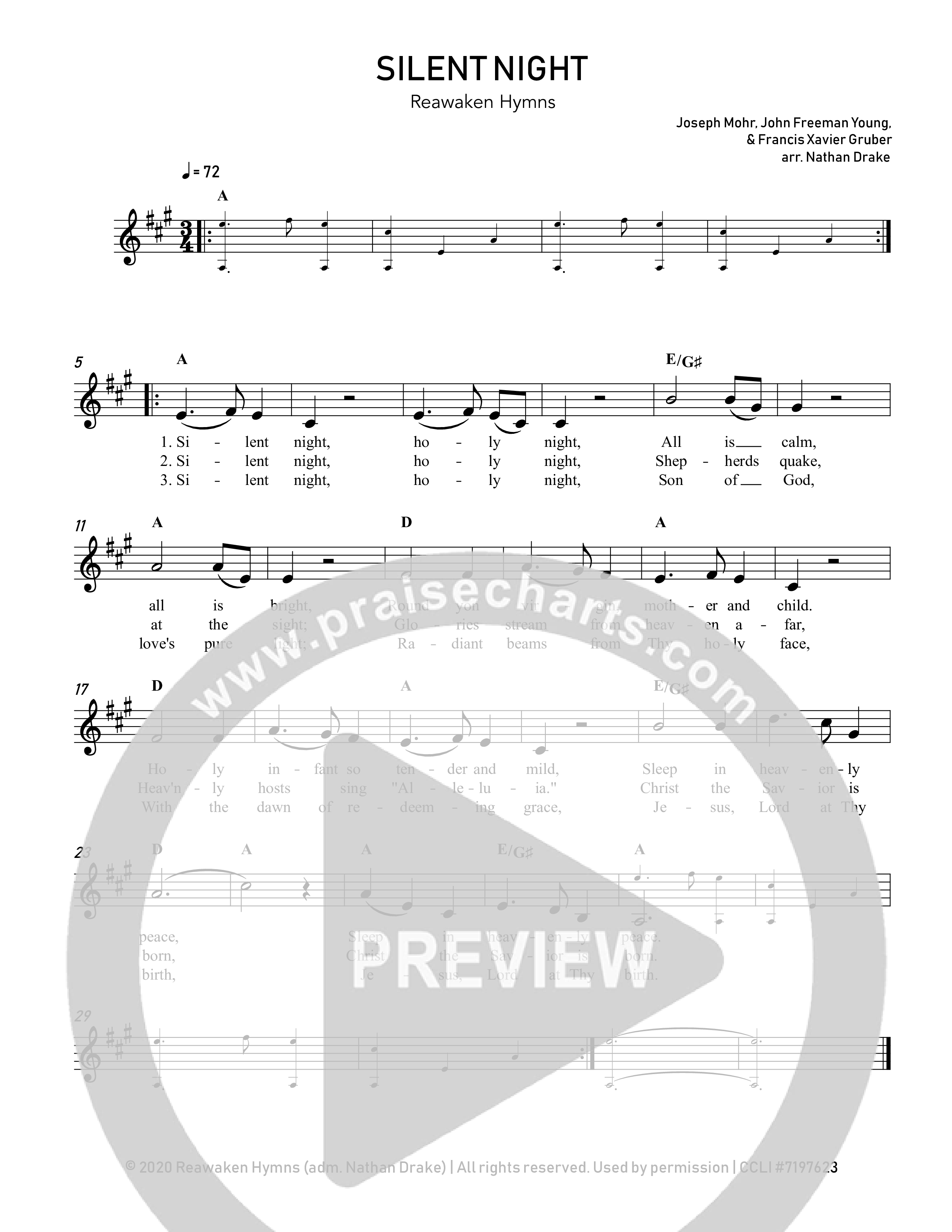 Silent Night Lead Sheet Melody (Reawaken Hymns)