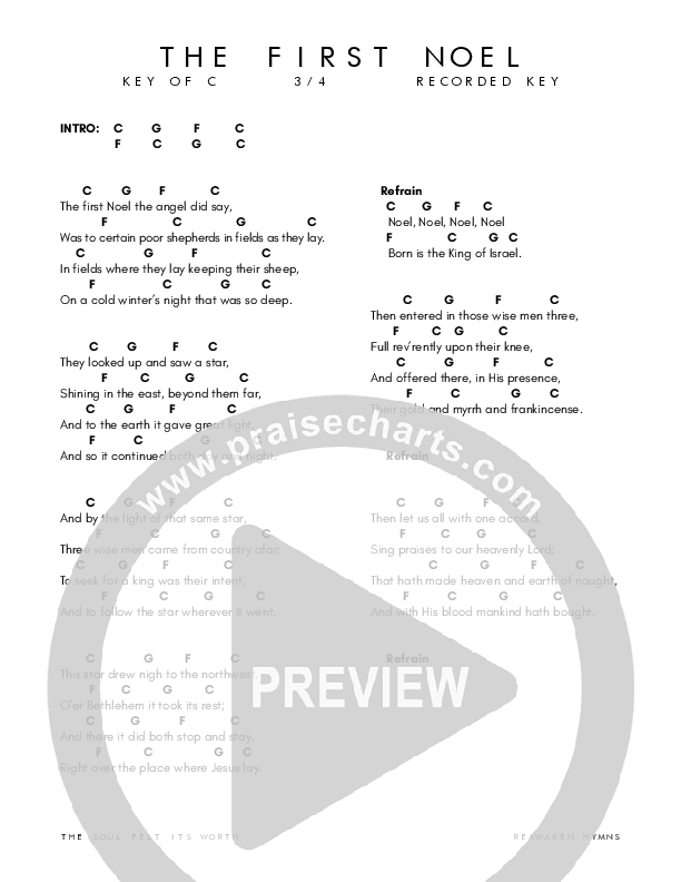The First Noel Chord Chart (Reawaken Hymns)