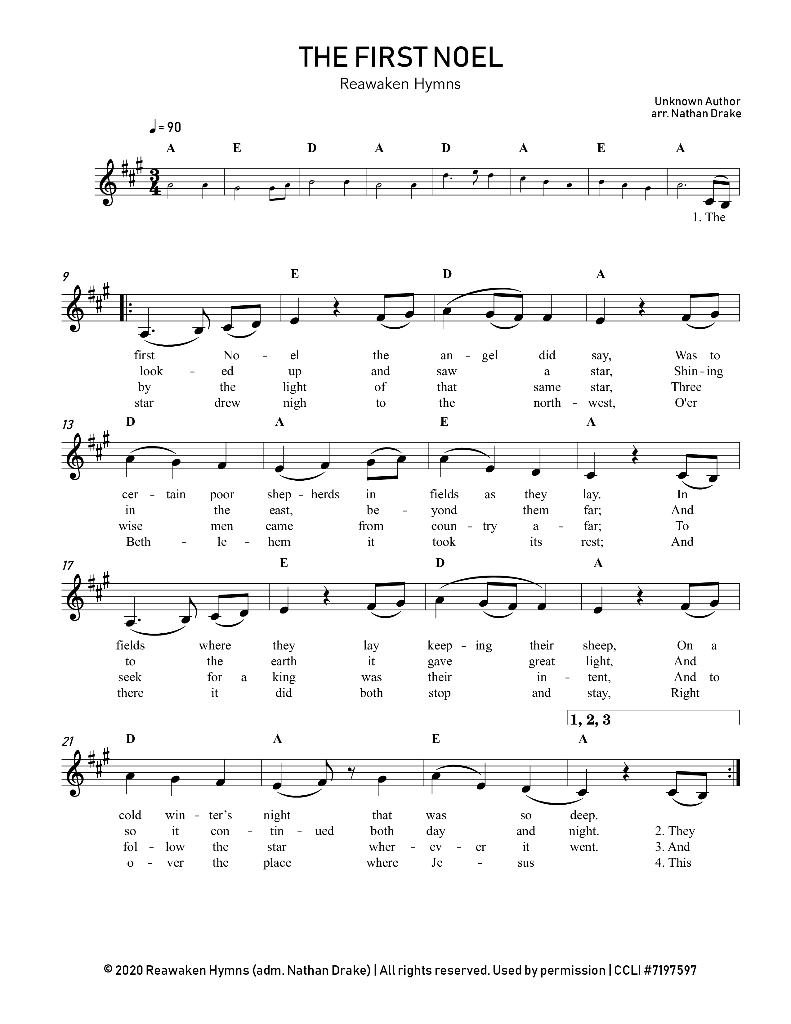 The First Noel Lead Sheet Melody (Reawaken Hymns)