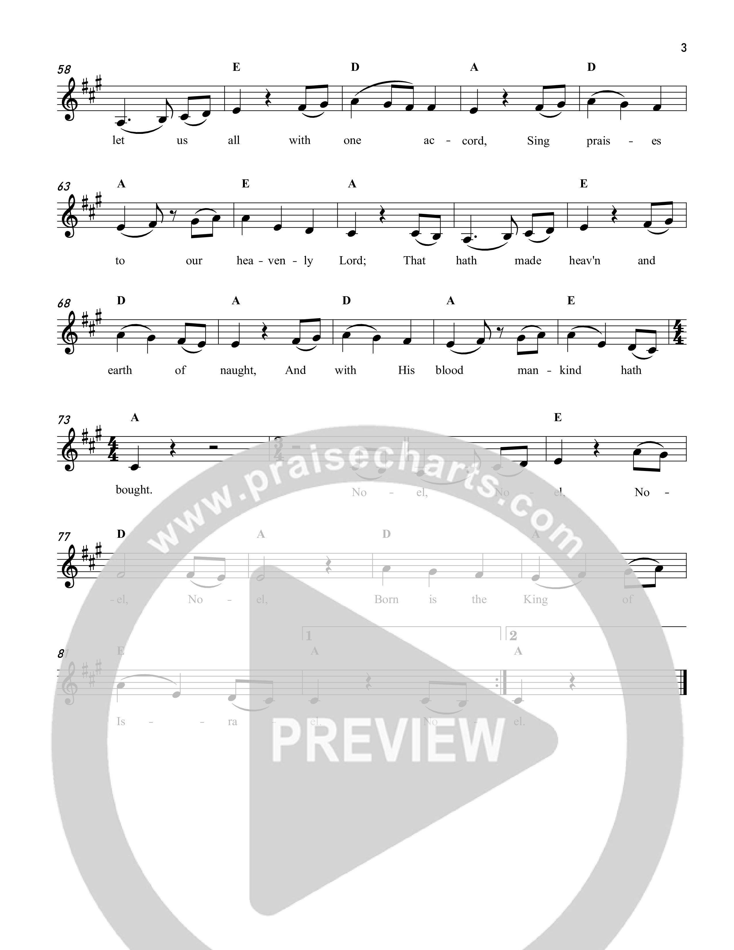 The First Noel Lead Sheet Melody (Reawaken Hymns)