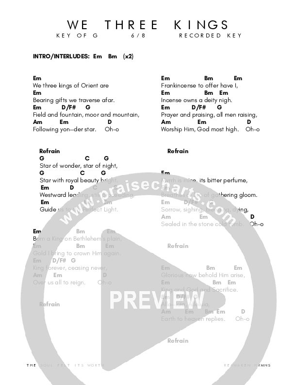 We Three Kings Chord Chart (Reawaken Hymns)